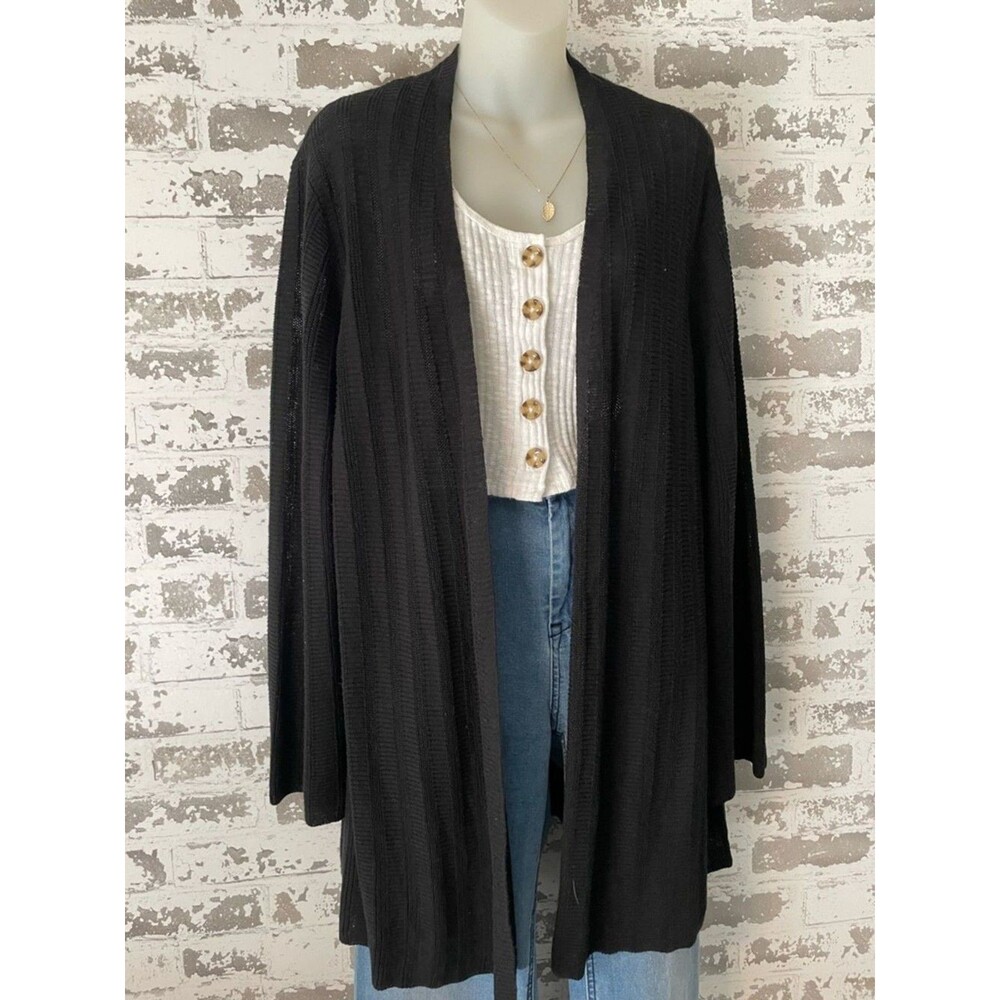 Eileen Fisher Black Open Cardigan Silk Linen Blend Lightweight XL